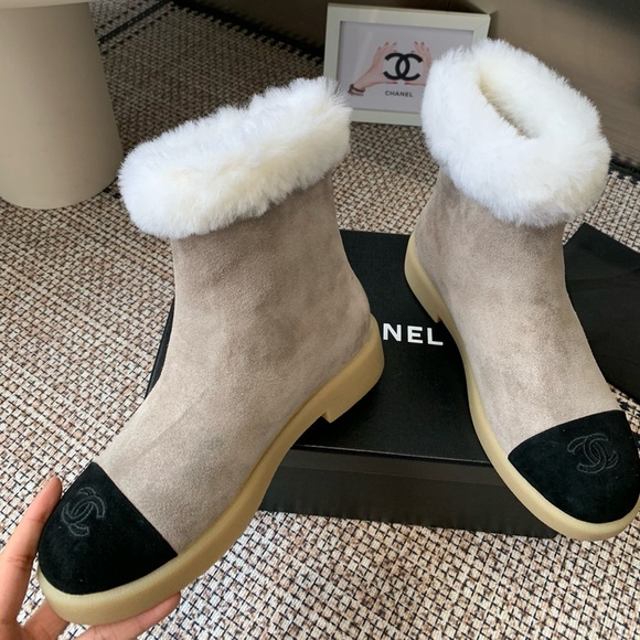 Chanel Color Blocked Plush Ankle Boots - Picture 8 of 9